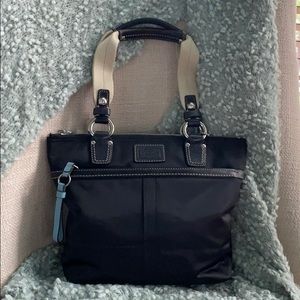 COACH Black Nylon Tote Bag with Sky Blue Accents